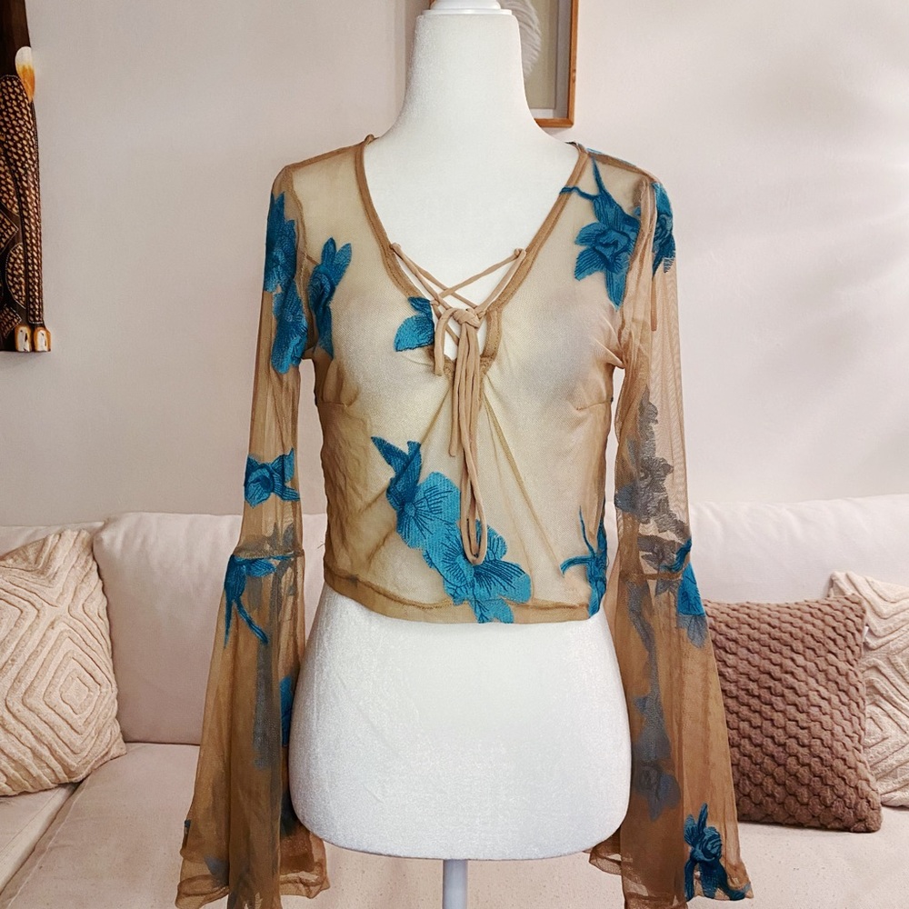 Mesh Bell Sleeve Top